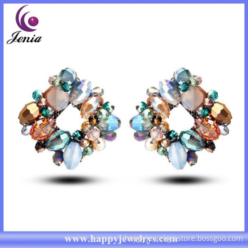 Fashion jewelry square earring bling crystal gold plated indian jhumka earring jewellery ( YWE2015071)